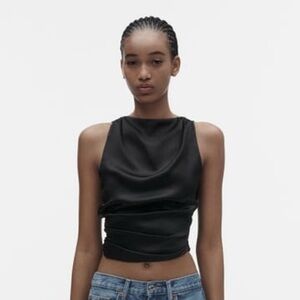 Zara NWT Sleek Black Open Back Crop Top *VIRAL*